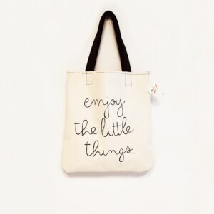 Shopper Square in tela neutra con frase dipinta a mano - personalizzabile