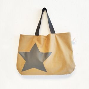 Borsa Mare in tela canvas sabbia con stella similpelle grigia antracite - personalizzabile
