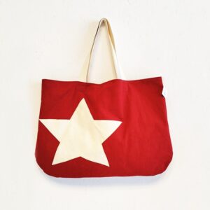 Borsa Mare in tela canvas rossa con stella similpelle panna - personalizzabile