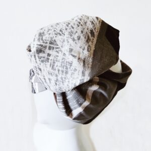 Fascia turbante modellabile per capelli in cotone giapponese fantasia astratta bianco grigio nero
