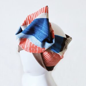 Fascia turbante modellabile per capelli in cotone giapponese fantasia astratta marrone turchese arancio