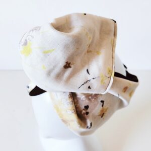 Fascia turbante modellabile in cotone garzato giapponese fondo panna con micro fantasia botanica