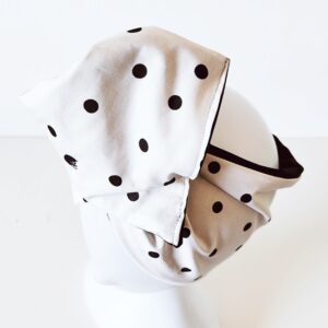 Fascia turbante modellabile in cotone giapponese fondo bianco con pois neri