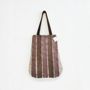 Borsa Long in tessuto tecnico grigio chiaro con strisce malva e marroni