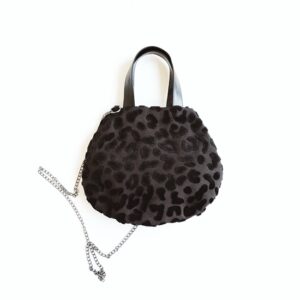 Borsa Balloon in tessuto nero con inserti di velluto fantasia animalier