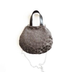 Borsa Balloon in tessuto grigio con inserti di velluto fantasia ciottoli