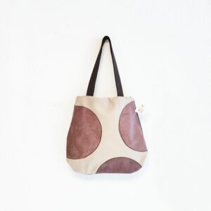 Borsa Medium in tessuto tecnico grigio chiaro con macro pois malva